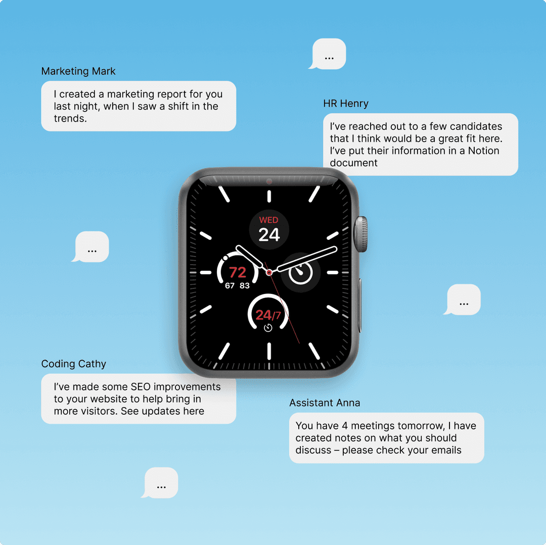 Clock showing 24/7 availability with an AI icon