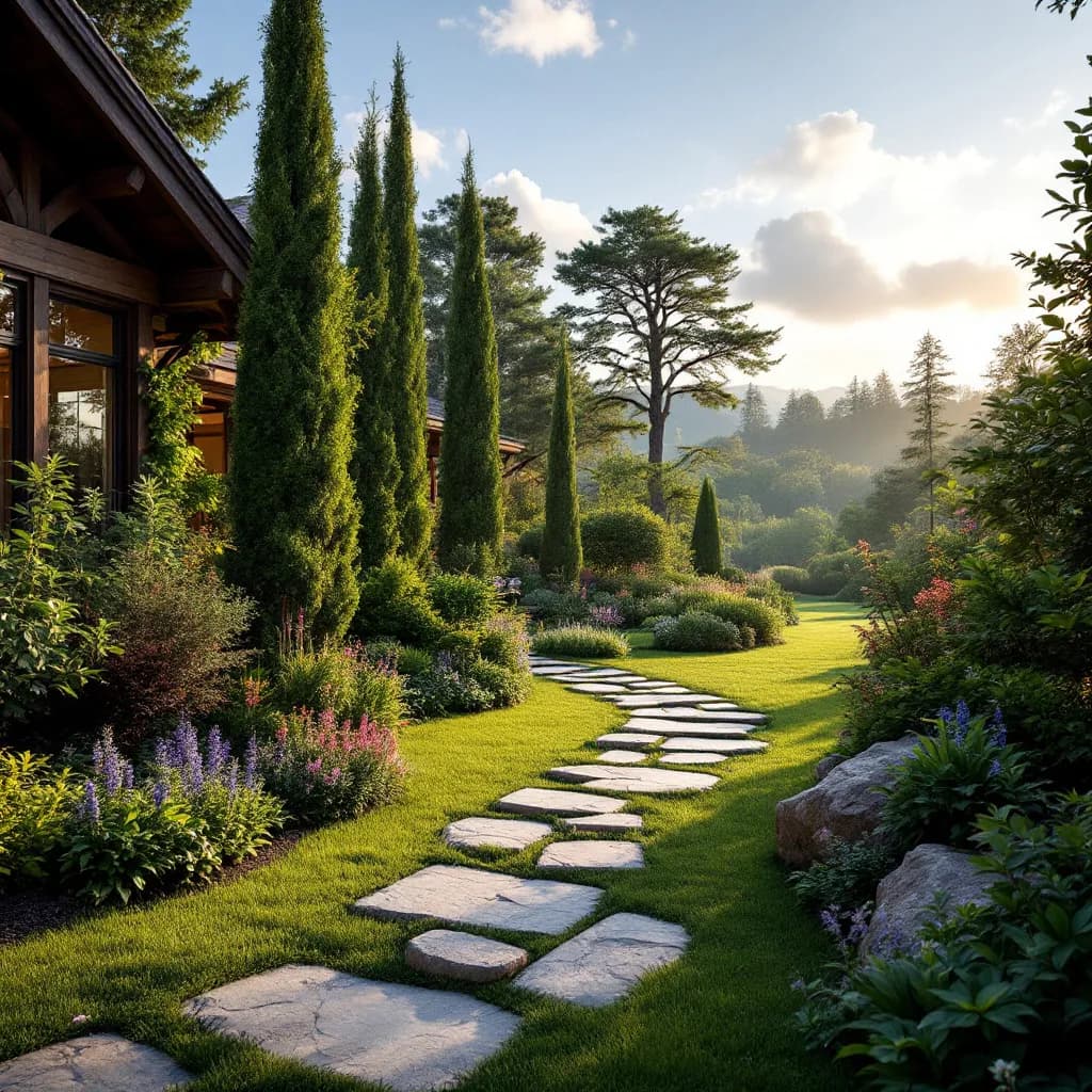 Beautiful garden with stone pathway