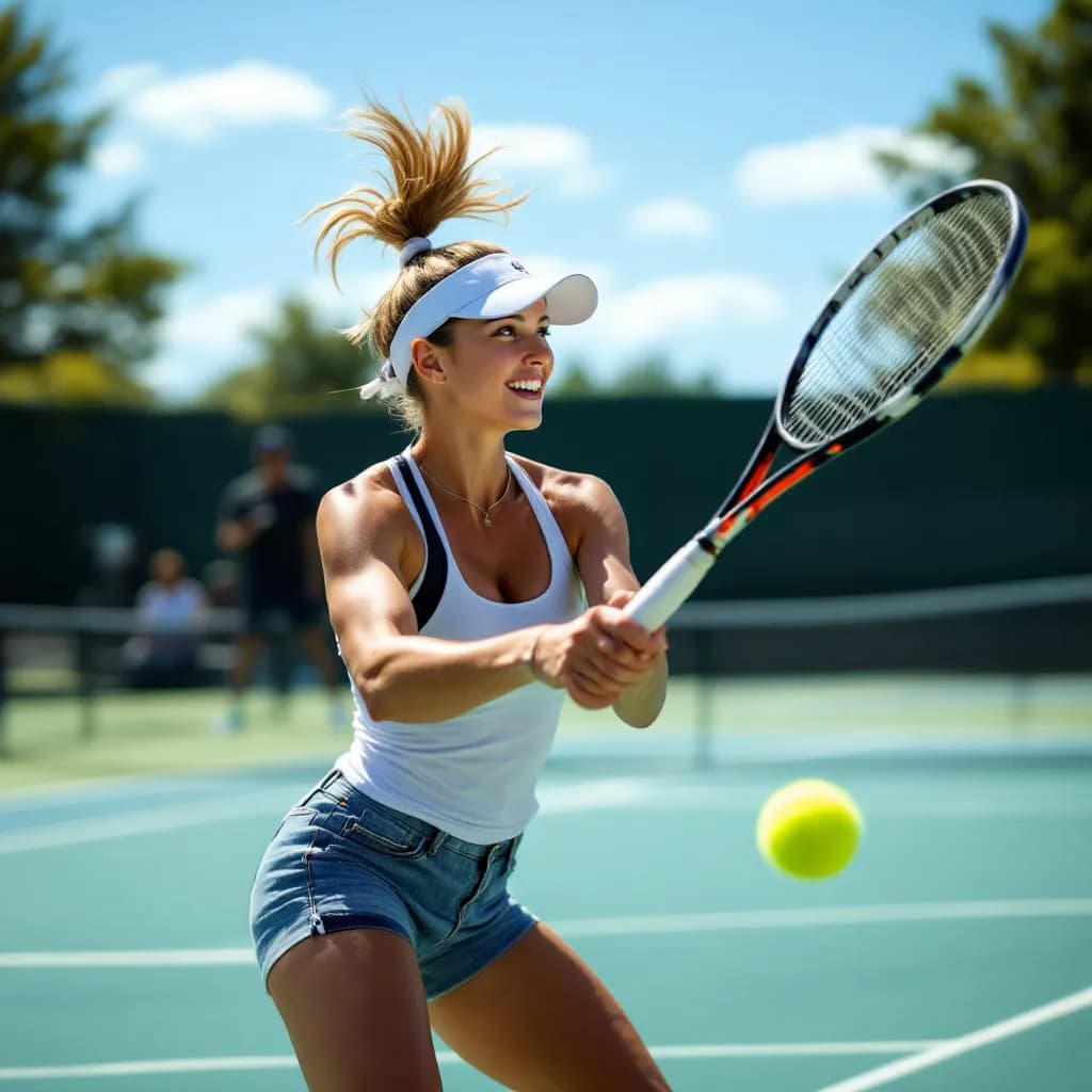 Woman playing tennis energetically