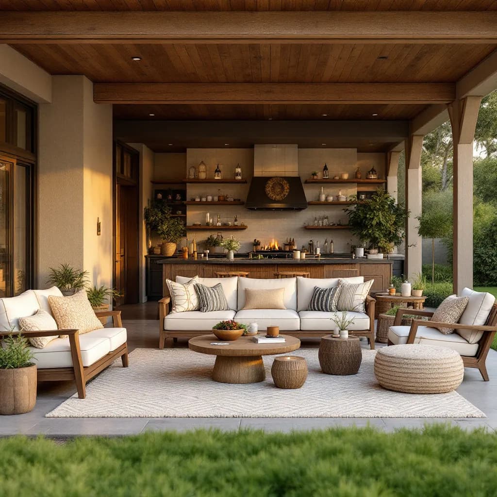 Outdoor living area with cozy furniture