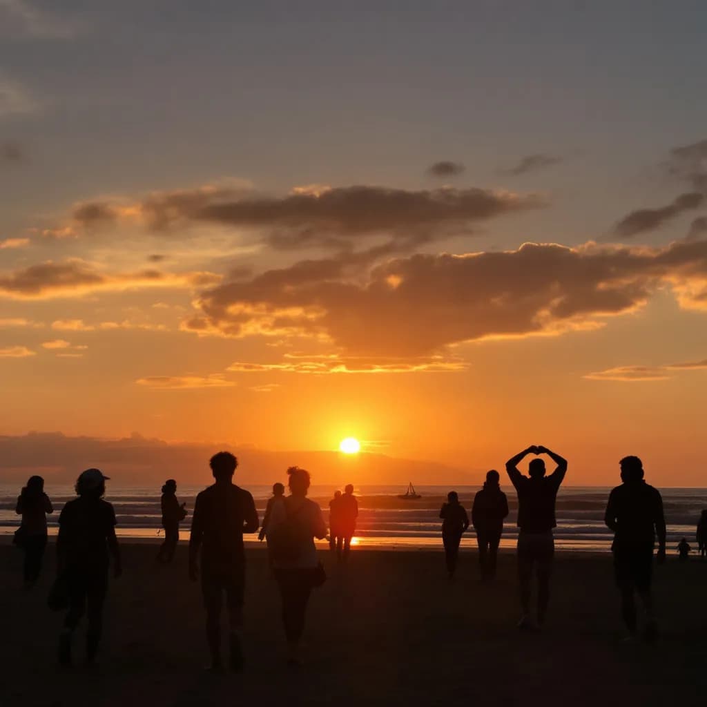 People working out at sunset