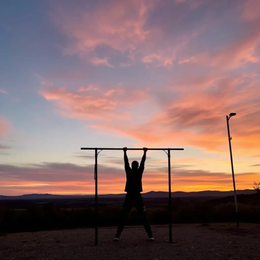 Strength and calisthenics workout at sunset